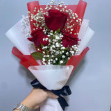 Charming 3 Red Roses & Gypsophila Bouquet | Valentine’s Day Flowers Dubai