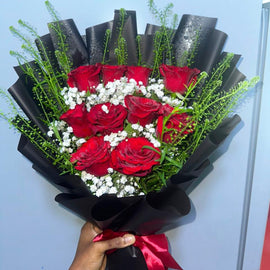 Enchanting 10 Red Roses & Green Bells Bouquet