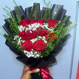 Enchanting 10 Red Roses & Green Bells Bouquet